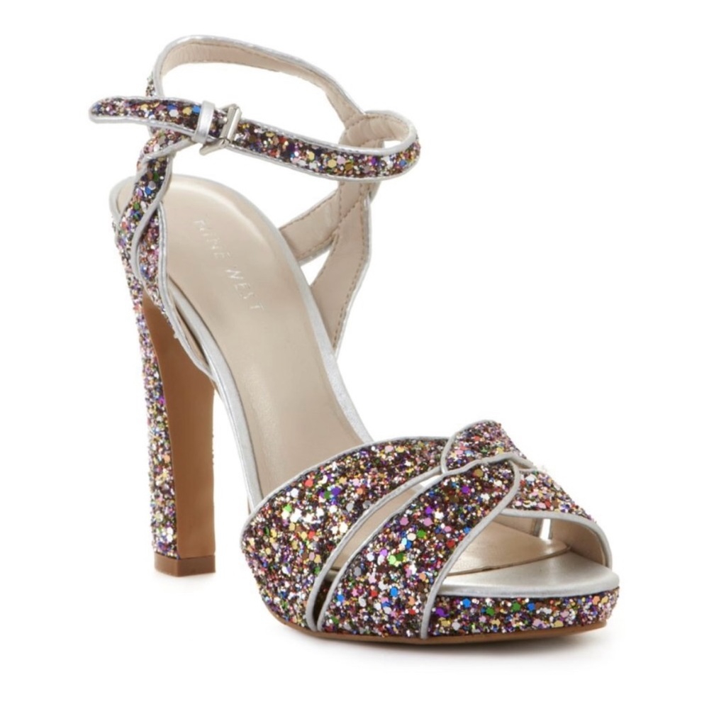 NINE WEST Hotlist multi glitter strappy sandal 8 M